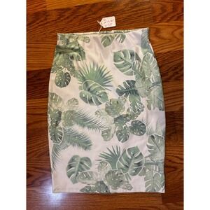 Clockhouse Tropical Palm Leaf Pencil Skirt Resortwear Bodycon Small Green White